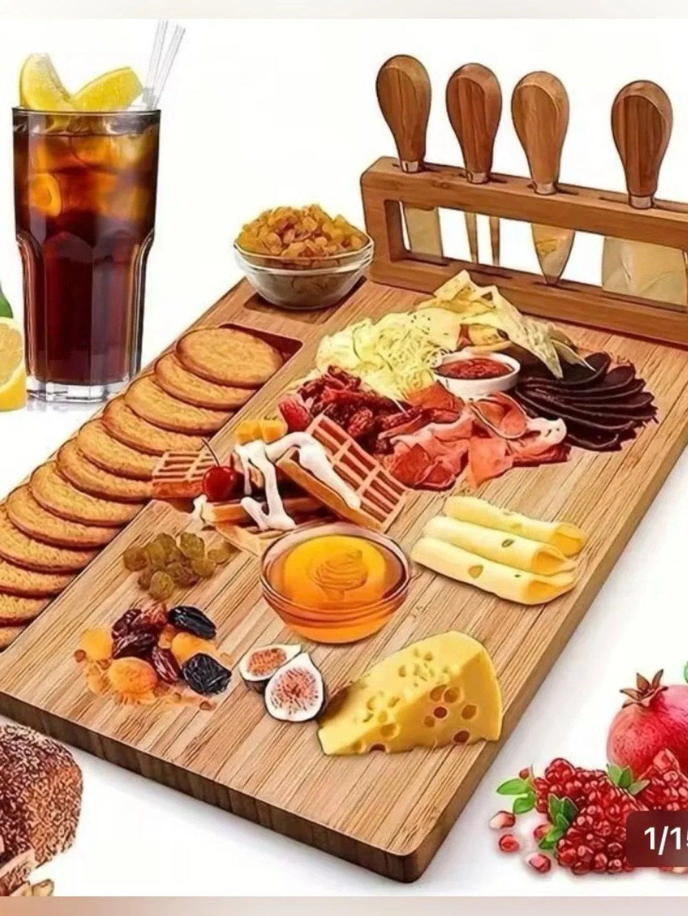 New Bamboo Wine Picnic Table & Charcuterie Boards Bundle of 2 Set